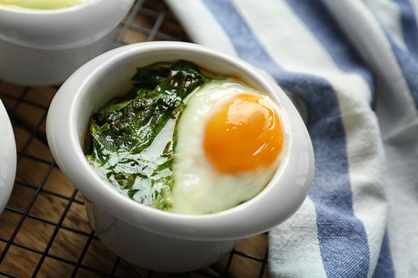 bowl with egg and spinach closeup - Кулинарные секреты для одиноких