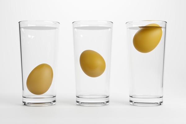 eggs in water test on transparent glass egg freshness test on white background 3d rendering - Секреты приготовления яиц всмятку, "в мешочек" и вкрутую. Пошаговая инструкция