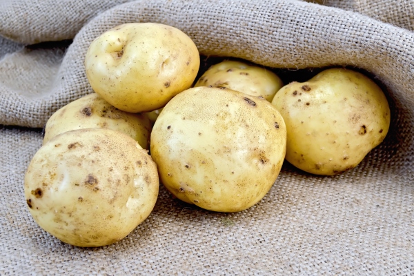potatoes yellow on burlap background - Фаршированный картофель, постный стол