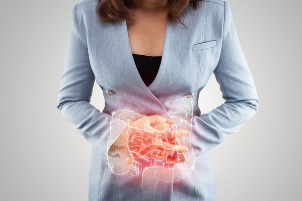 illustration of large intestine is on the woman s body business woman touching belly painful suffering from enteritis internal organs of the human body inflammatory bowel disease - Бородинский хлеб: история и современность