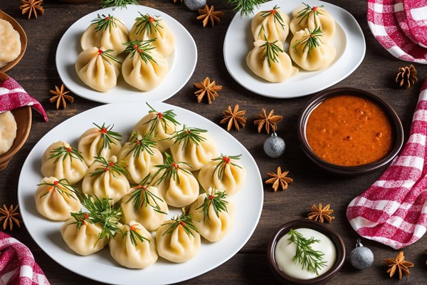 chinese dumplings with christmas decoration - Пельмени