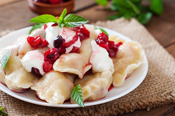 delicious dumplings with cherries and jam - Пельмени
