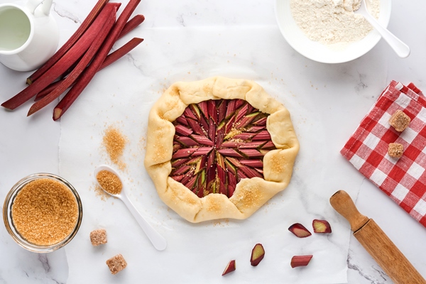 galette with fresh rhubarb process of preparation and ingredients flour water butter sugar rhubarb - Галета с ревенем