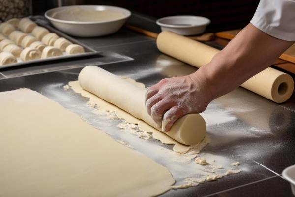 baker rolling out dough flaky puff pastries preparing cut fill created with generative ai - Постное слоёное бездрожжевое тесто
