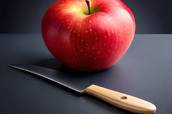 a red apple next to a knife with a wooden handle - Хозяйке на заметку: виды кухонных ножей