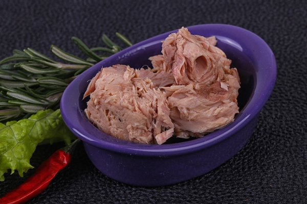 tasty canned tuna fish in the bowl - Салат с консервированным тунцом, яйцом, зелёным луком и огурцом