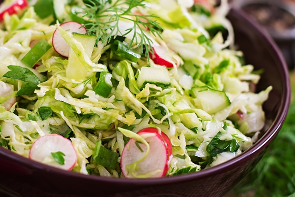 vitamin salad of young vegetables cabbage radish cucumber and fres - Овощной салат с редисом и пекинской капустой