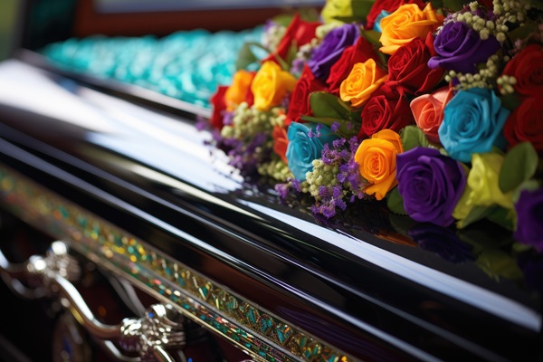 colorful casket captured in closeup before funeral or burial - Православная поминальная трапеза