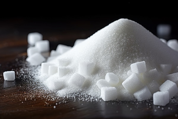 granulated sugar and refined sugar on the table on a black background - Каша вязкая молочная пшеничная (школьное питание)