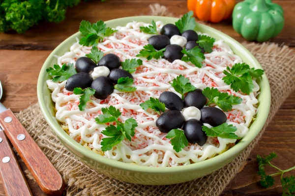 salad with crab sticks cheese egg and prunes 1 - Салат с крабовыми палочками, сыром, яйцом и черносливом