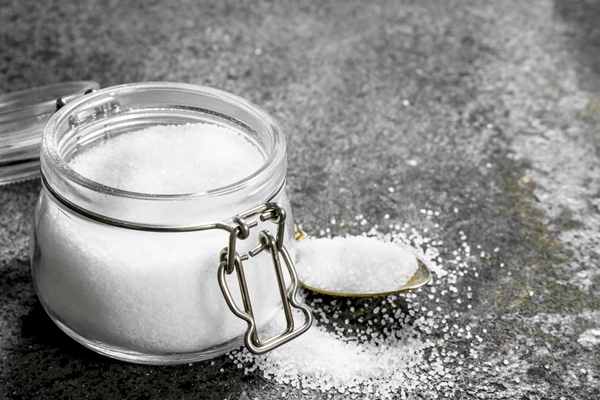 salt in a glass jar on rustic background 1 - Суп рыбный сливочный с горбушей (школьное питание)