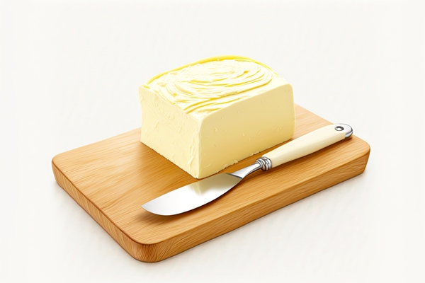 wooden board with knife cutting butter into butter curl - Рис отварной (школьное питание)