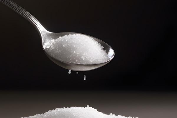 a person is holding a spoon with white sugar on it - Ячневые оладьи, постный стол