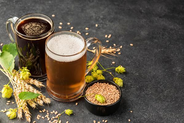 beer mugs and wheat seeds high angle - Душепарка безалкогольная