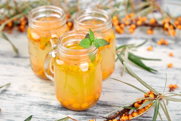 buckthorn tea with ginger and honey vitaminic healthy immune system booster food - Компот из облепихи с мёдом (школьное питание)