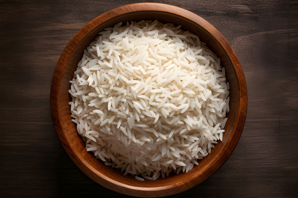 cooked white basmati rice in wooden bowl on wooden background ai generative - Ленивые голубцы (школьное питание)
