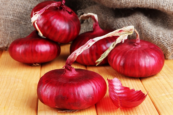 fresh red onions on wooden table - Чечевично-рисовые оладьи, постный стол