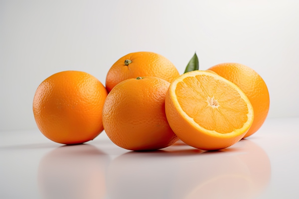 orange with cut in half and green leaves isolated on white backgroundai generative - Чай с грушей и апельсином (диетическое школьное питание)