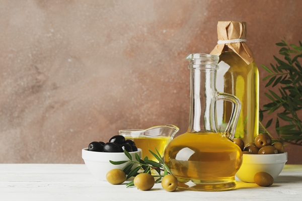 composition with olive oil and olives against brown space for - Библия о пище: оладьи ашишим из чечевицы