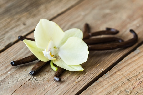 dried vanilla pods vanilla orchid wooden table - Вафли из дрожжевого теста