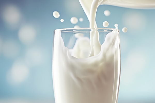 glass of milk being poured with precision ai generative - Банановый пудинг с кэробом