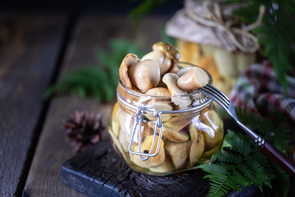 canned edible porcini mushrooms glass jar homemade pickled mushrooms - Грибная начинка для блинчиков