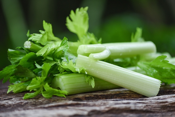 fresh celery vegetable bunch celery stalk with leaves wood nature green - Салат коул слоу, постный стол