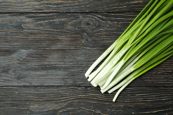 fresh green onion wooden table - Начинка для блинчиков из сельди