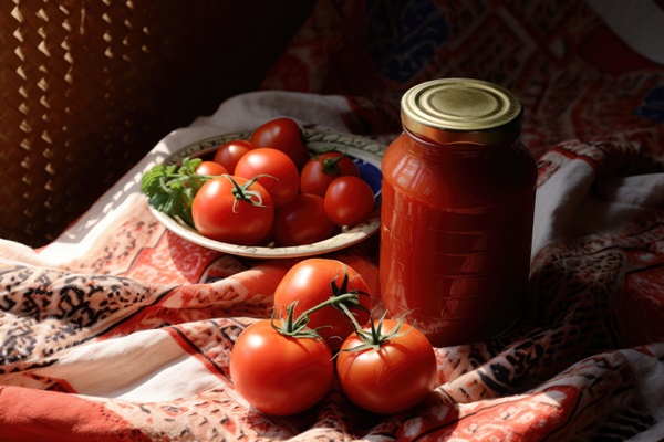 jar tomato sauce is bowl tomatoes - Постная пицца с морепродуктами