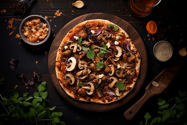 pizza with wild mushrooms top view - Постная грибная пицца
