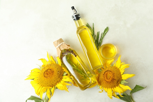 sunflower oil ingredients white textured table - Сельдь под лисьей шубкой