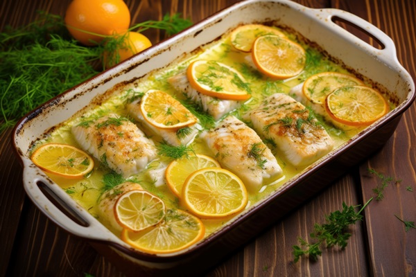 fish fillets citrus sauce baking dish - Рыба, запечённая с лимонным соусом