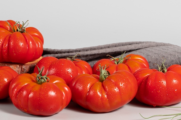 group costoluto big tomatoes grey background textile space - Салат из томатов