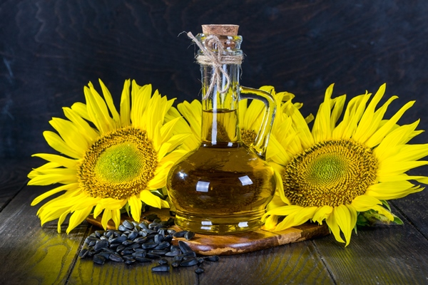 still life with sunflower oil glass bottle seed sunflower - Постные сырники из тофу и банана