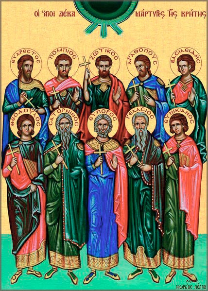 Мучеников, иже в Крите: Феоду́ла, Саторни́на, Евпо́ра, Гела́сия, Евникиа́на, Зо́тика, По́мпия, Агафопу́са, Васили́да и Еваре́ста (III)