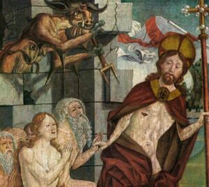 PACHER Friedrich Christ in Limbo 1460s.. of Fine Arts Budapest DETAL - Иконография Пасхи: «Descensus ad inferos» и «Ανάστασις»
